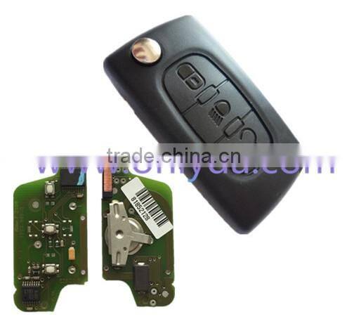 Newest Peugeot 3 Button Flip Remote Key with 433mhz with light button battery on PCB with FSK model