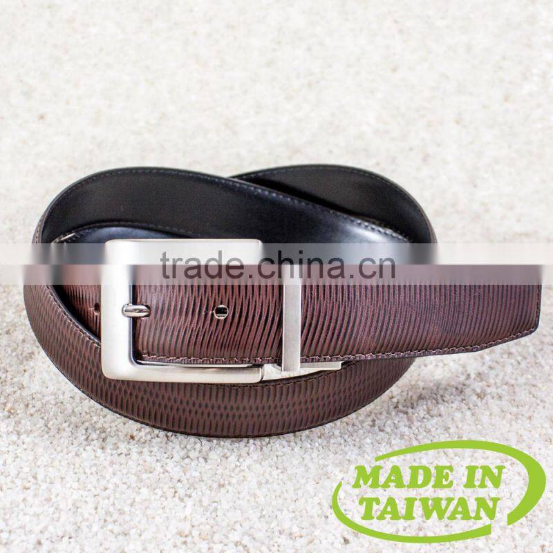 Reversible buckle cowhide leather belt