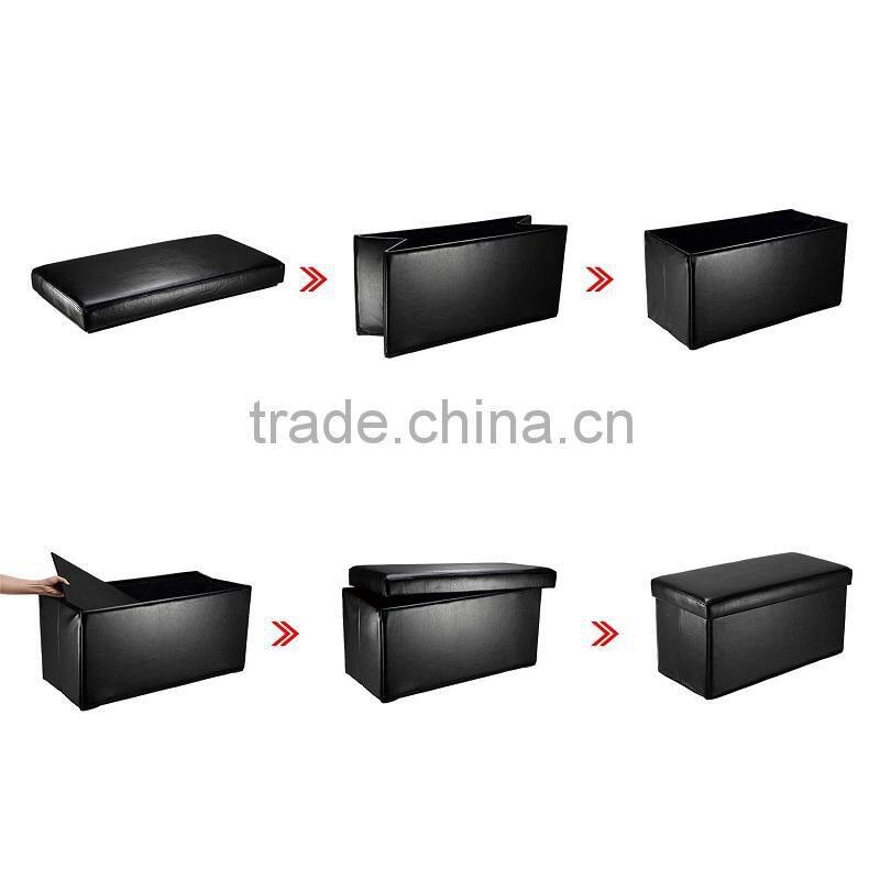 Folding Ottoman Storage Box Seat Chest PU Leather Black 30''X15''X15''