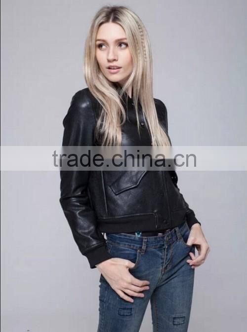 2015 High Quality Factory Sale Short Ladies Coat Custom Casual Winter Warm Sexy Leather Coat