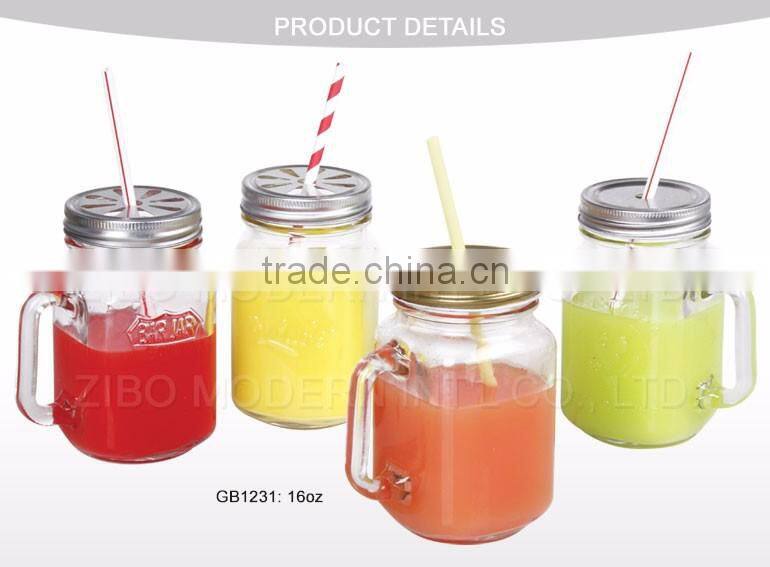 Wholesale 16oz 24oz Glass Mason Jar Drinking With Tin Lid Straw