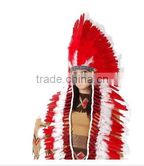 Red-White Indian Headdress Adult Native American Costume Feather headdress