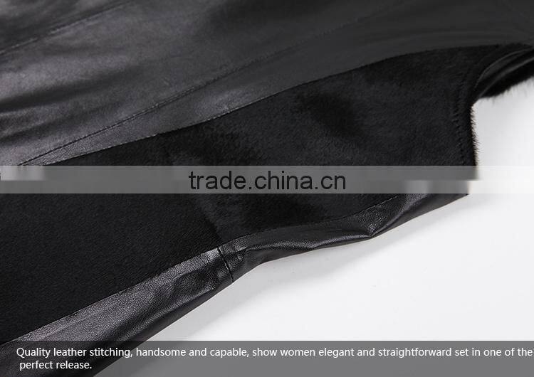 China custom women black leather vest with fur