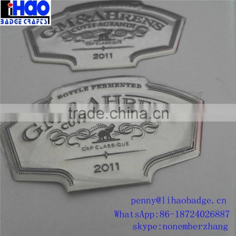 adhesive metal sticker,luxury metal labels for brandy bottles