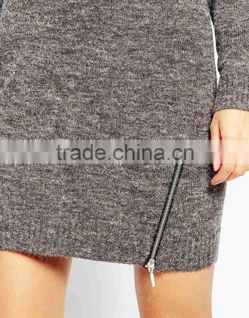 Longline sexy Jumpers with Side Zips custom plain knitted sweater
