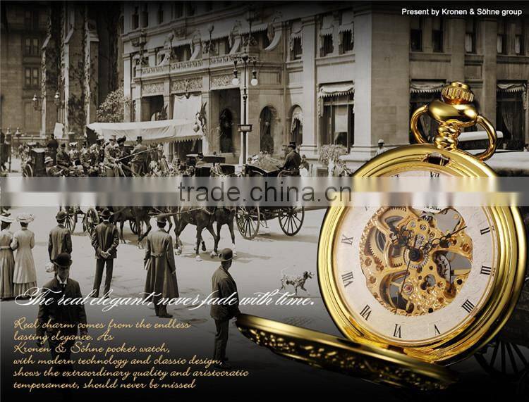 Skeleton Steampunk Transparent Half Hunter Roman Dial Gold Mechanical Pocket Watch