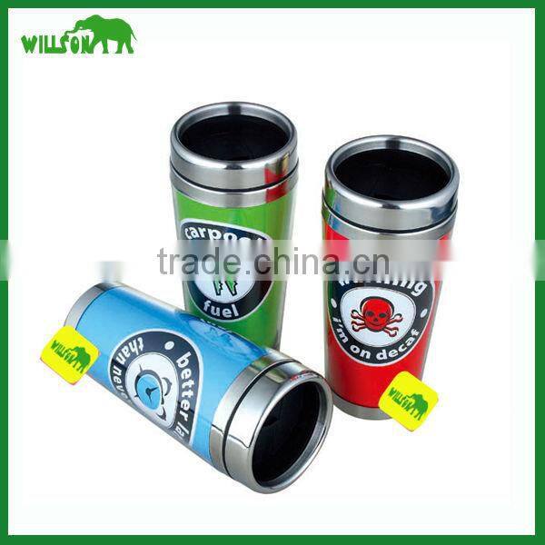 2016 new paper insert thermal coffee mug/plastic advertising cup thermal coffee cup