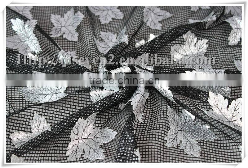 2016 Most fancy design Silver Maple leaf shape laser PU Embroidery lace fabric