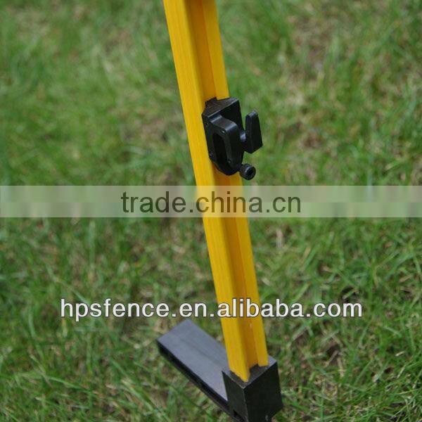 Fiber reinforced plastic tread in post for electric fence ropes and tapes