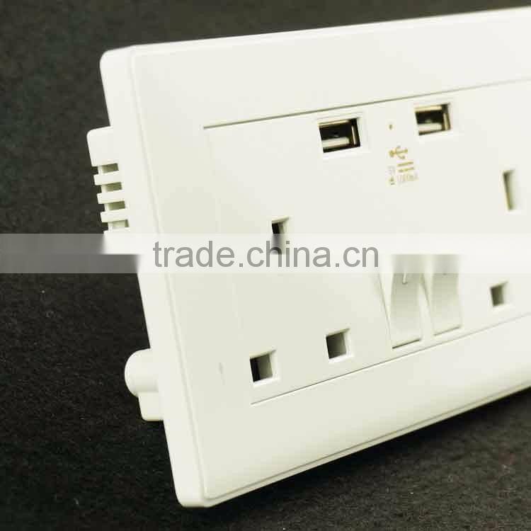 UK standard electric double power points wall switch with usb socket