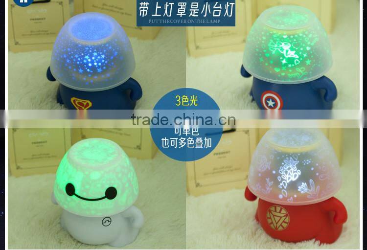 rotatable 3 colrs LED starry night projection lamp with iron man designed