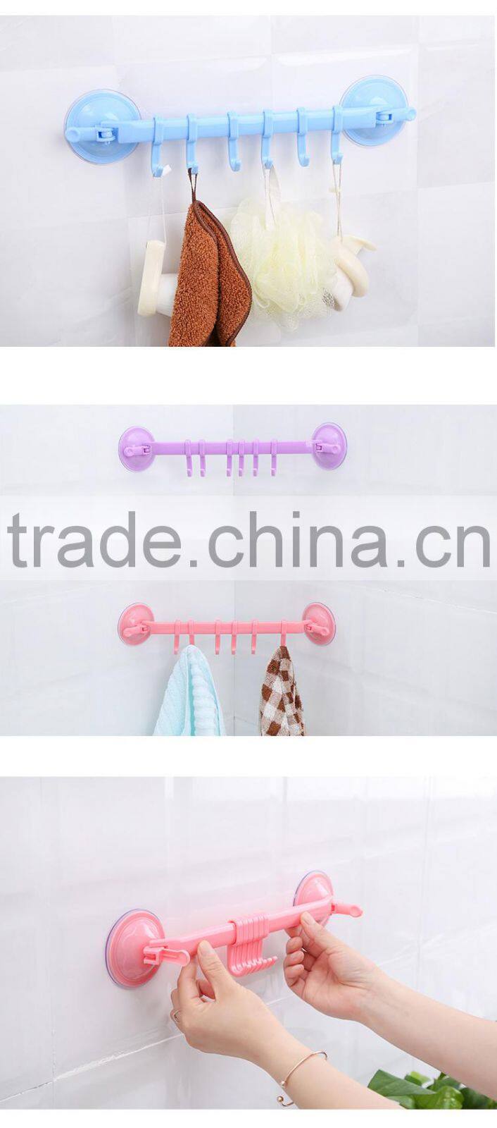 Eco-Friendly plastic Towel Rack Suction Cup 6 Hooks Bathroom Kitchen Holder Sucker
