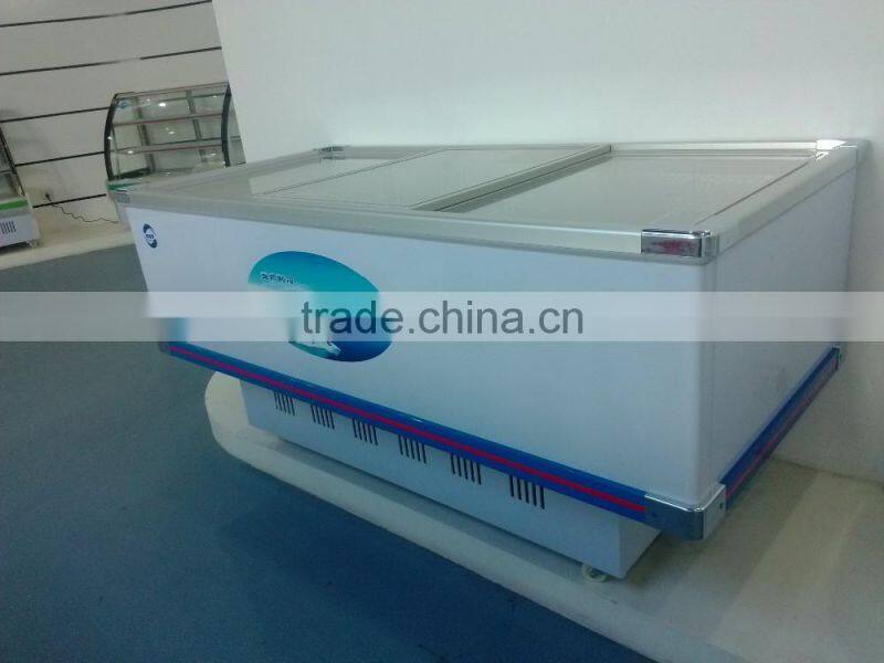 2016 high quality commercial glass top 568L/618L/818L meat freezer seafood display freezer for supermarket fish display cabinet