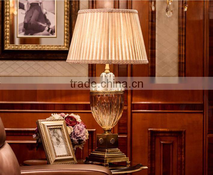 Metal lampstand glass table lamp with fabric lampshade