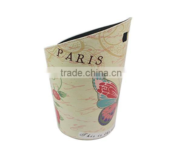 Art Printed Leather Trash Cans, Creative Waste Paper Basket, Storage Bin for Office, Home and High Class Hotel, Butterfly printi