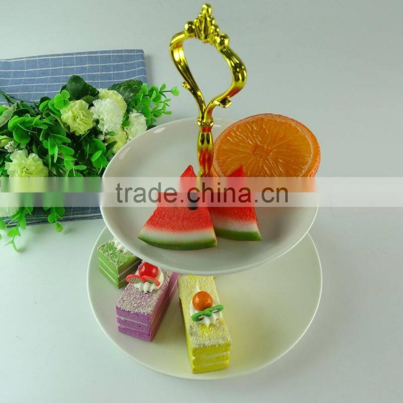 New Item stock porcelain cake stand with handle , two tiers porcelain cake stand for weeding/party/daily use