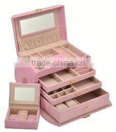 Leather Jewelry Box Watch Organizer Makeup Storage Case With Lock & Mirror