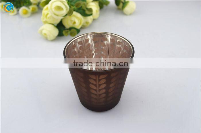 glass X'mas candle holder with Chriatmas tree made by gold powder