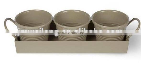 Set of 3 Planters Plant Pot Holders Small Bucket for Flower Pots With Tray