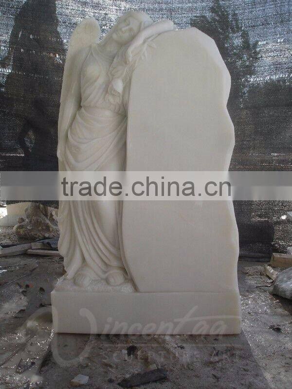 Stone carvings and sculptures hand carved white angel gardening marble for cemetery