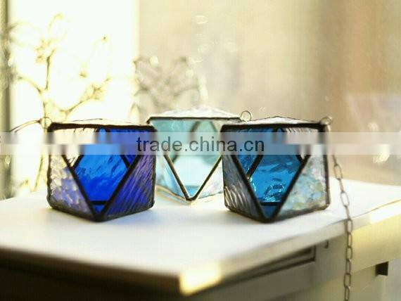 Handmade Hanging indigo Stained Glass Terrarium