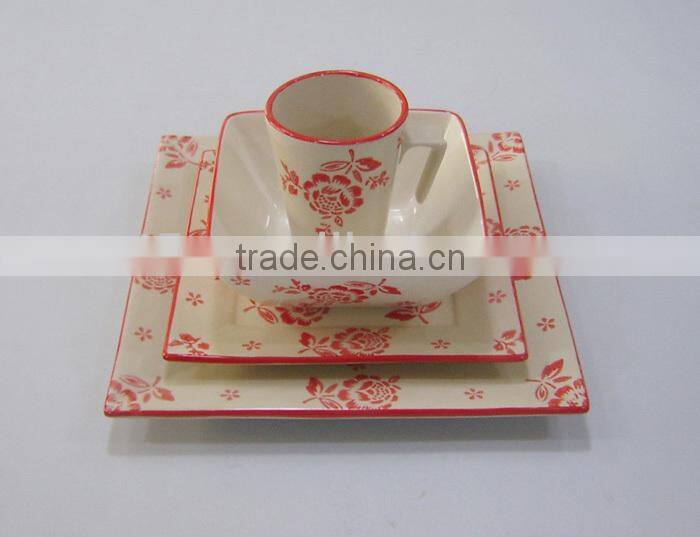 white color with decal square Ceramic dinnerware