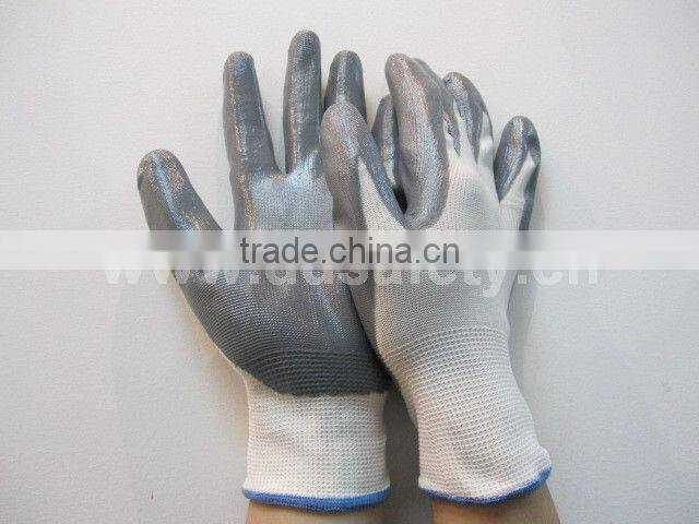 13Gauge White Nylon Grey Nitrile Coated Glove Safety Working Gloves