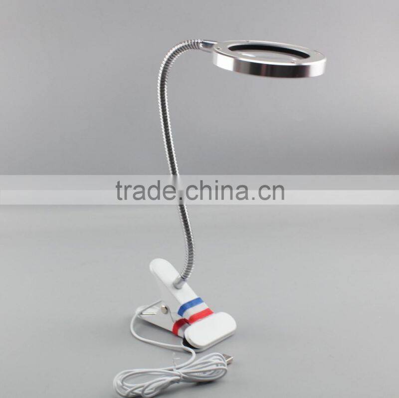 2016 latest popular fashionable gooseneck clip reading magnifier glass desk led lamp