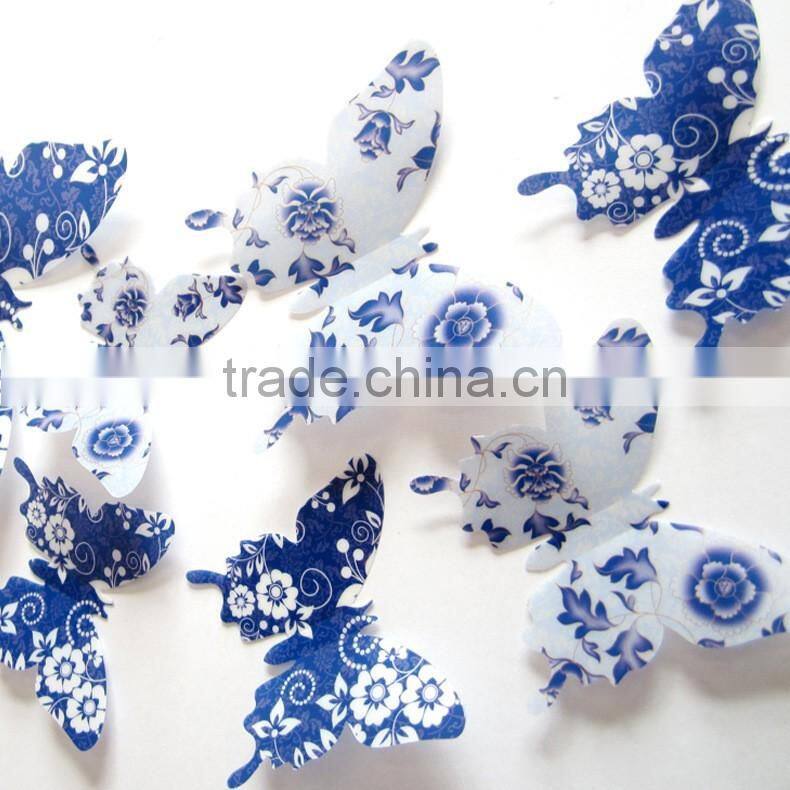3D Blue And White Porcelain Series Butterflies Wall Stickers Home Living Room Decoration