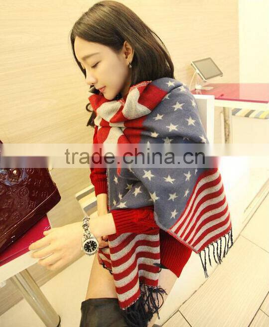 2015 New Style American Flag Keep Warm Fashion Winter Cotton Scarves Women Cashmere Scarf