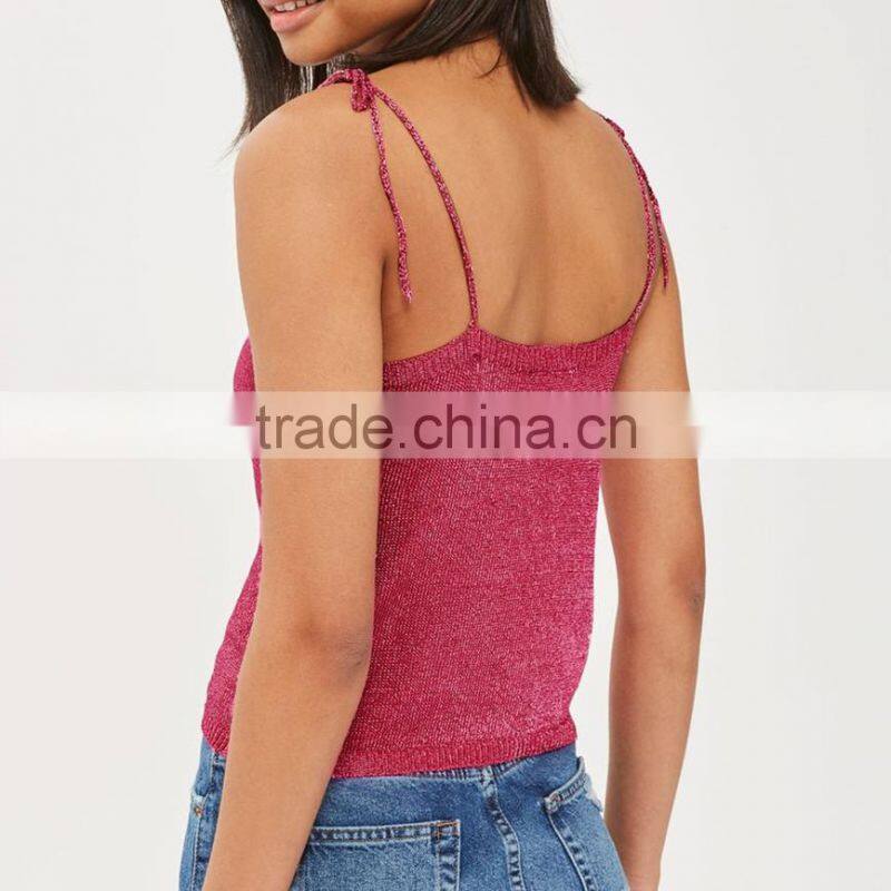 Fashion Design Scoop Neck And Back Basic Style Metal Yarn Fancy Camisole Top