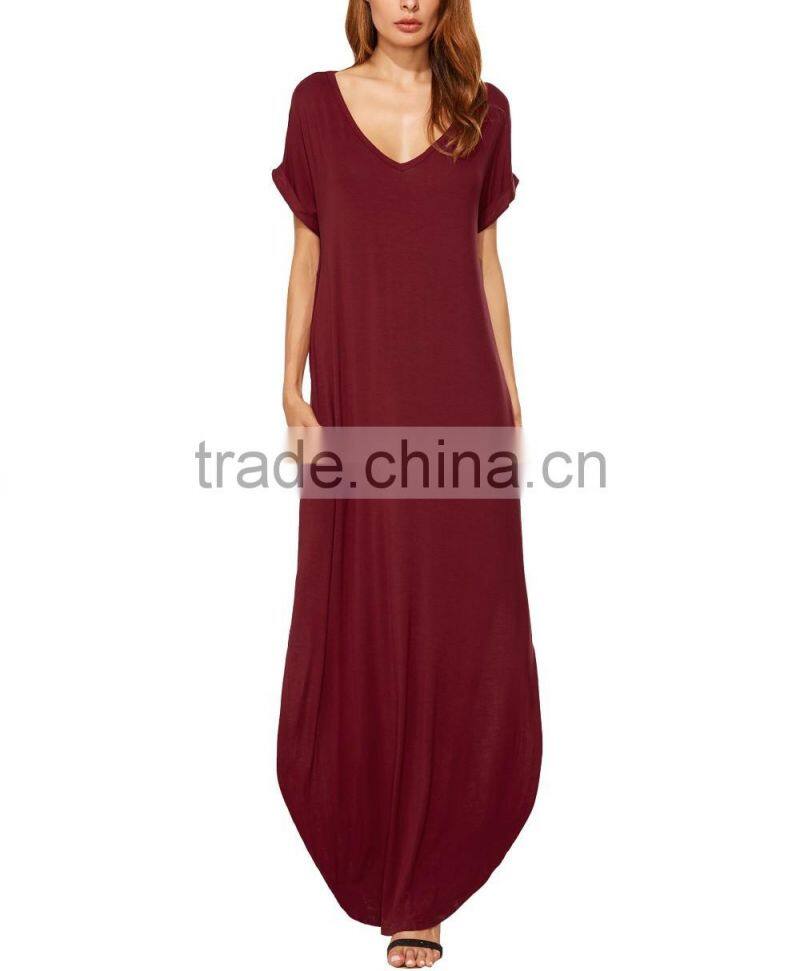 Guangzhou Clothing OEM Red Pocket Split Dress Pictures Of Latest Elegant Designs