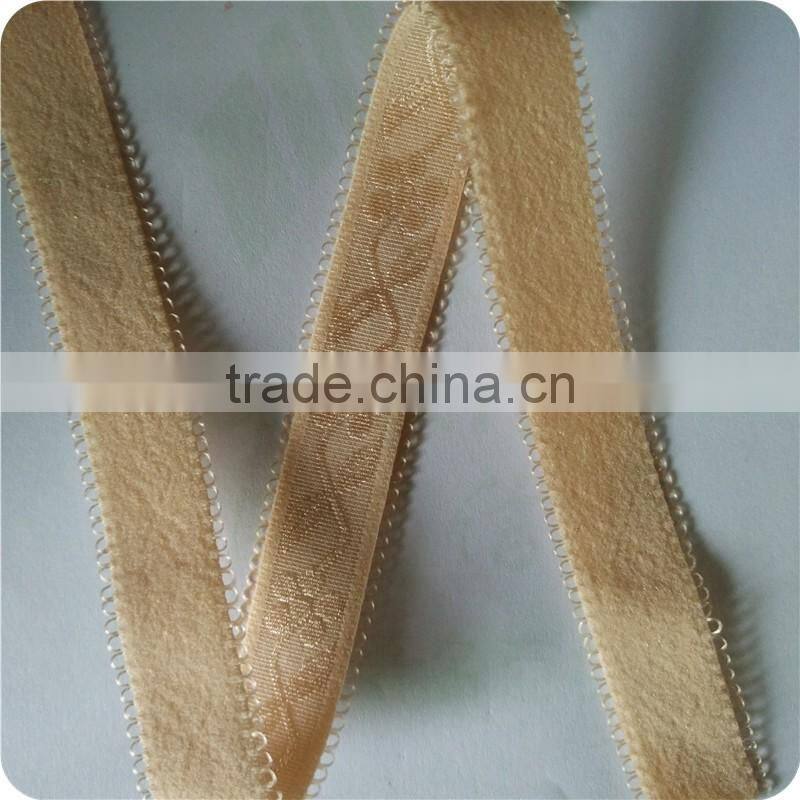 Custom high quality 18mm beige nylon wove jacquard picot elastic bra strap