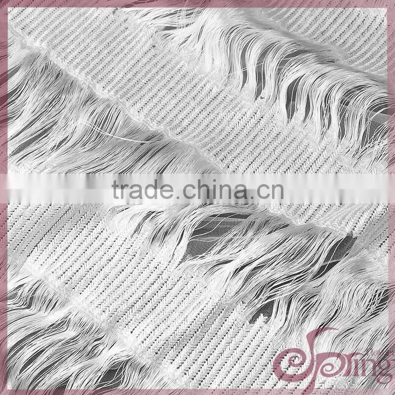new arrival fringe fabric with flower mofif in slant stripe
