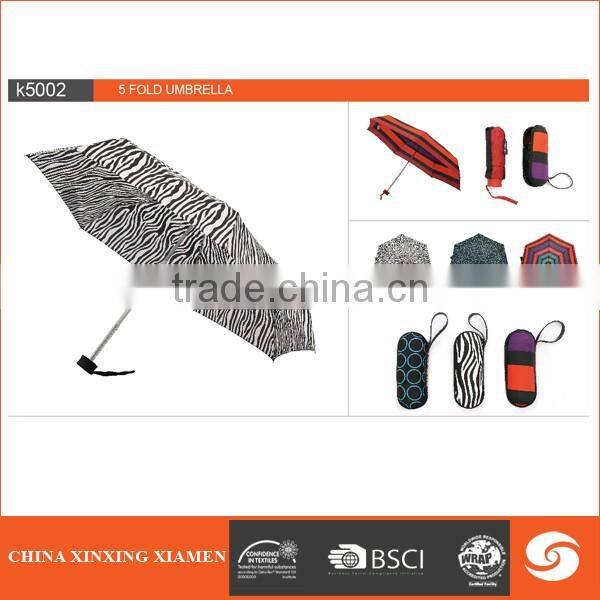 paper printing pogee Supper Light Eva Case 5 Fold Umbrella For Rain