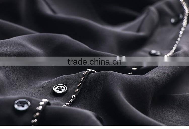 SZXX Tops Fashion Womens Lady Black Wide Collar Casual Blouse