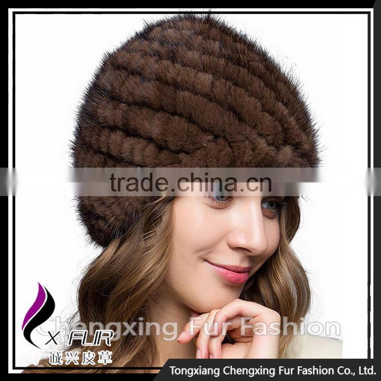 CX-C-53H Elastic Fashion Deisng Knit Beanies Hat Mink Fur Hat