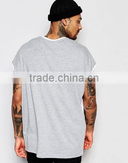 Cheap price super oversized sleeveless cut and sew casual men t-shirt