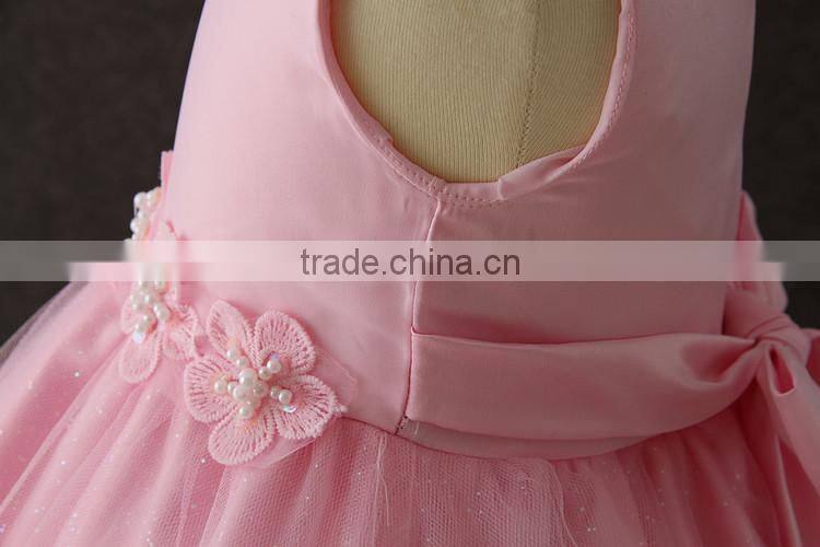 Summer frock designs pictures Baby girls one-piece party dresses Sleeveless Puffy Applique Pink Flower Shiny performance dress
