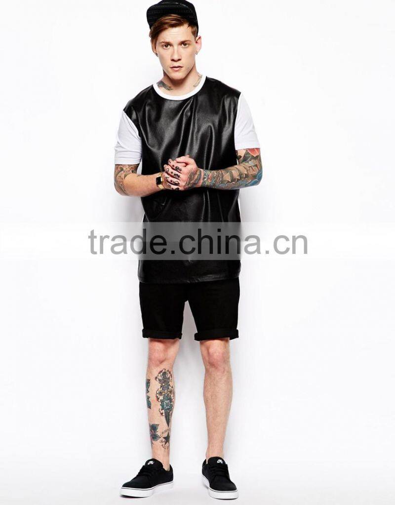 Custom tshirt men leather t shirt