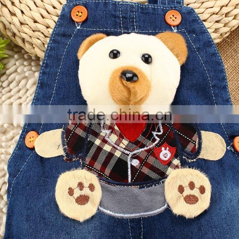 Lovely Carton Bear Kids Fashion Baby Pants Children Denim Short Overalls Kids Strap Jeans Pants
