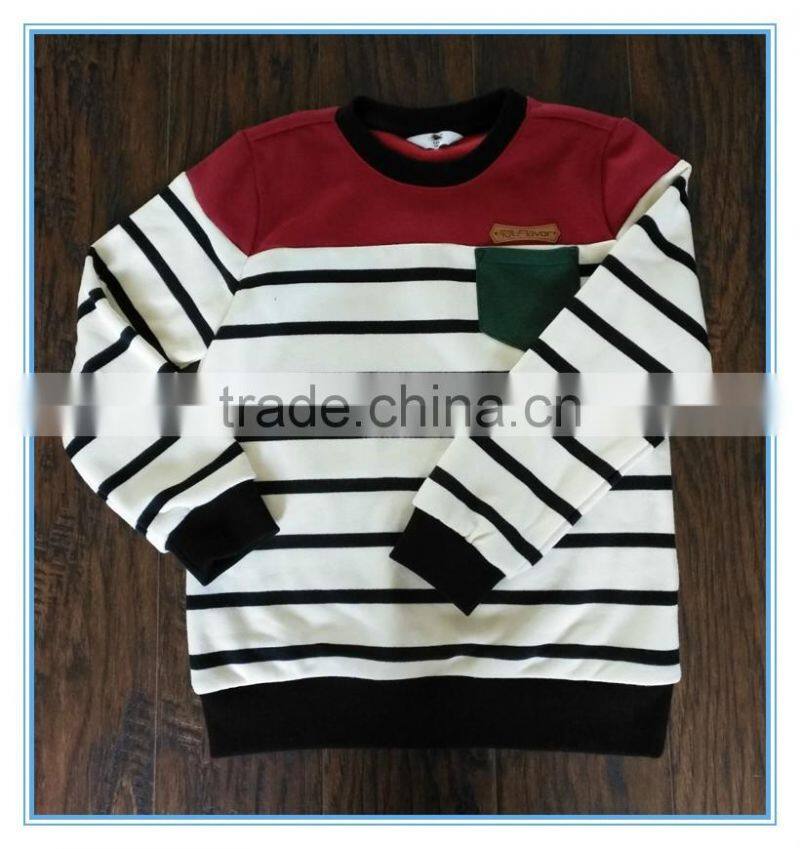 Kids polyester cotton fabric crewneck sweatshirt, long sleeve strip shirts