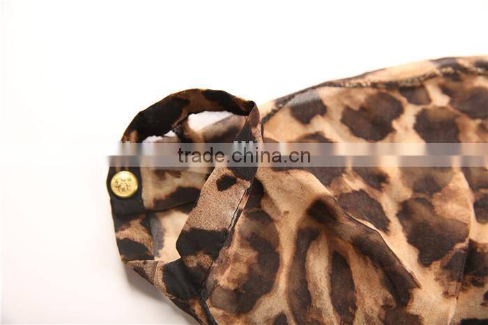fashion butterfly style leopard printed casual ladies korean chiffon blouse 2015