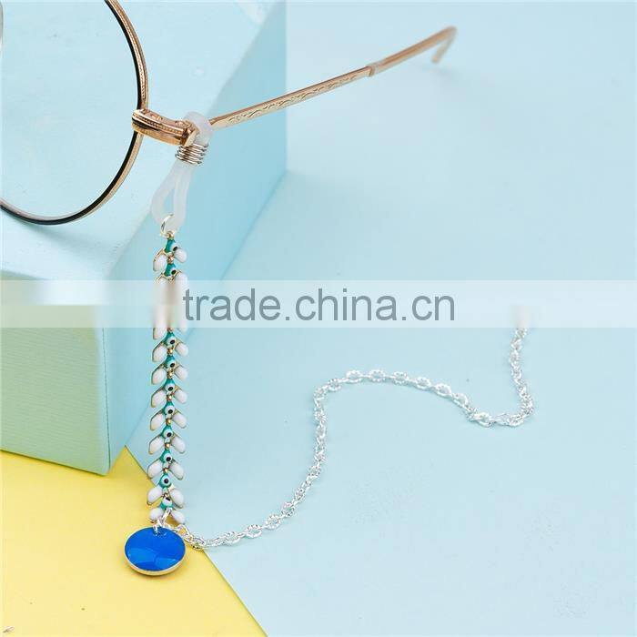 Copper Enamelled Sequins Eyeglasses Chain Holder Silver Plated Multicolor Evil Eye Round Enamel