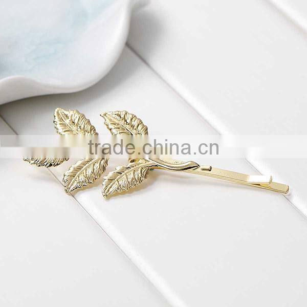 New Fashion Wholesale Leaf Gold Plated Hair Clips