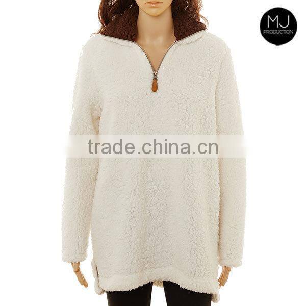 Factory woman plain sherpa pullover sweater wholesale clothing