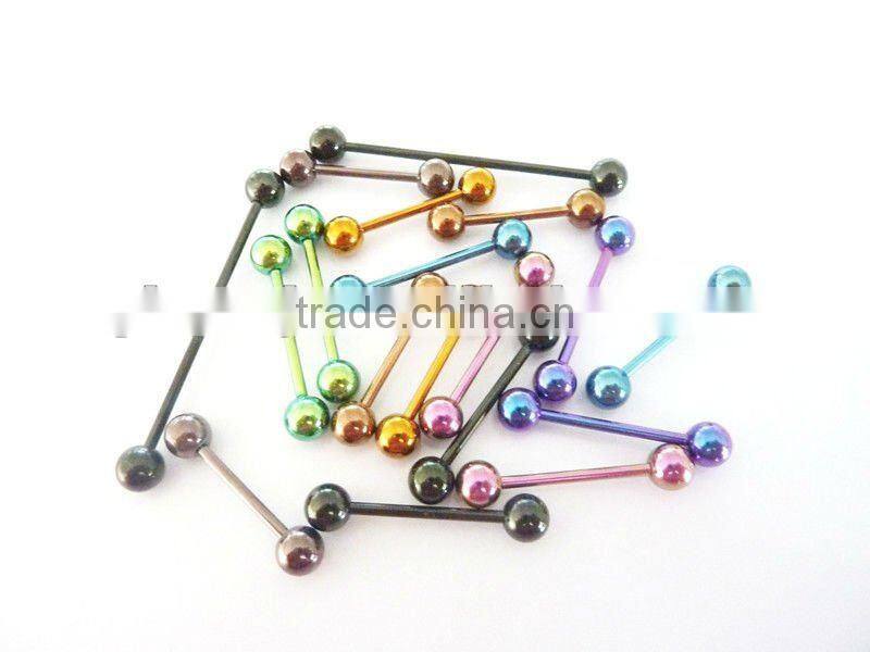 Wholesale New Hot Charm 14G 316L Surgical Stainless Steel plate anodized black piercing industrial barbell tongue ring