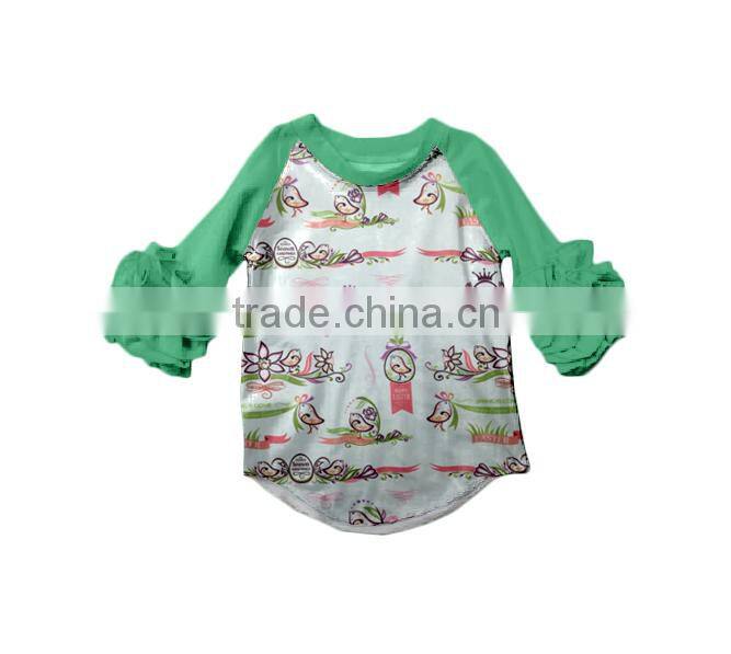 New arrival 2017 spring summer children frock boutique ruffle chick baby shirts hot sale kid clothing easter shirt