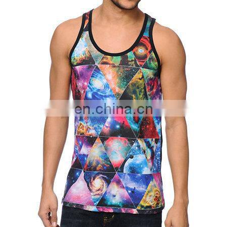 high quality fitness sublimated mens tank top,stringer tank top custom