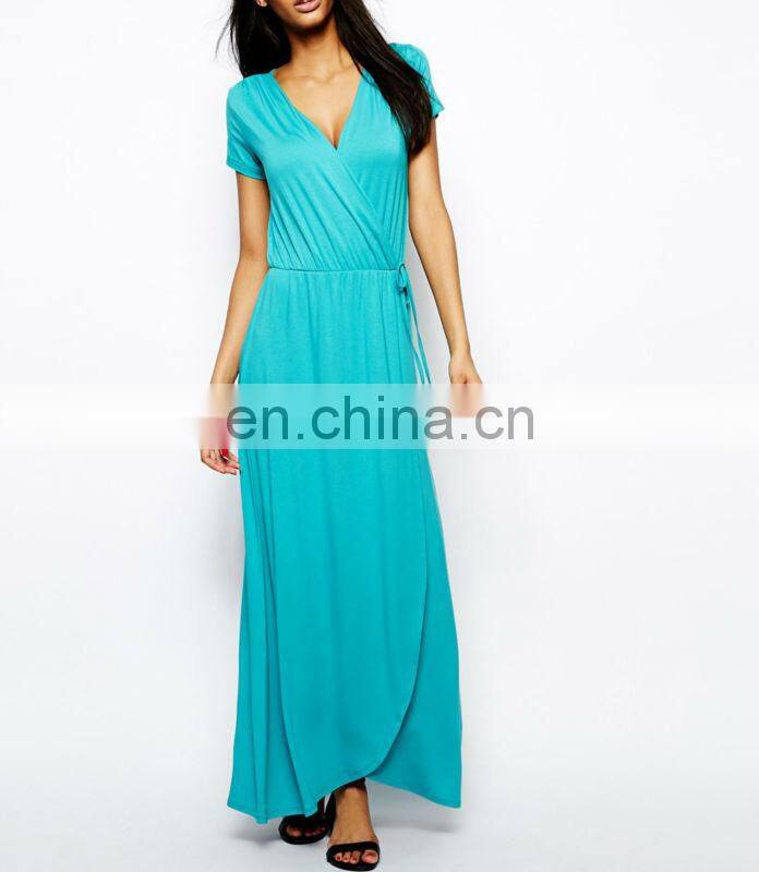 CHEFON Wrap Front blue maxi dress